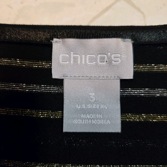 Chico's Size 3 (XL) Black Metallic Stripe Long Sleeve Stretch Knit Pullover Top - Picture 6 of 7